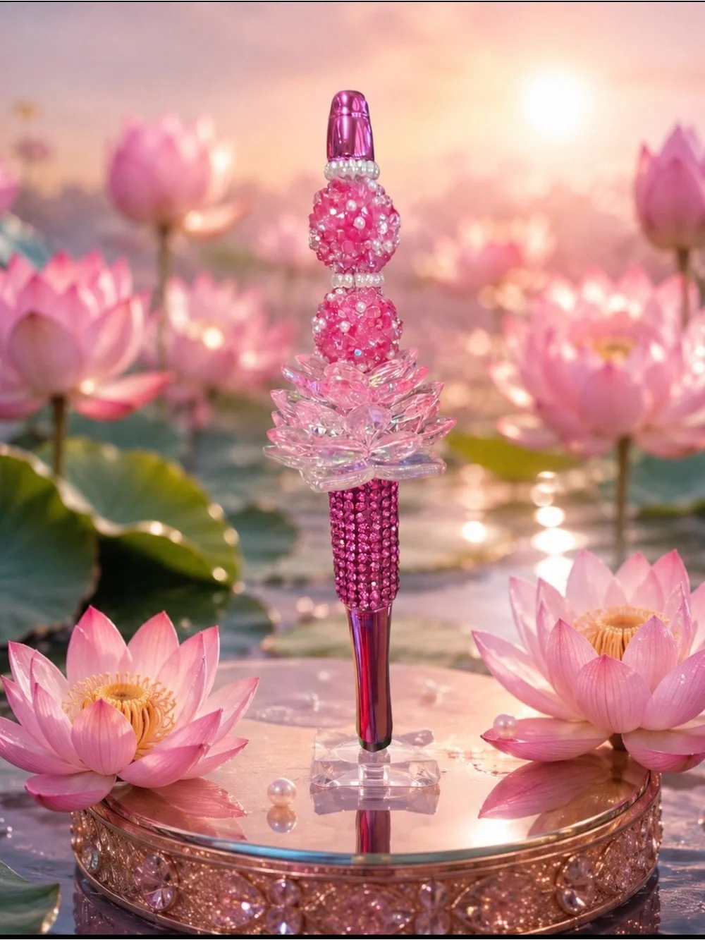 Decorative Pink Lotus Crystal Pen -